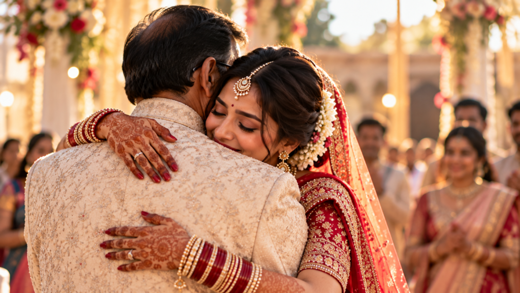 Emotional candid wedding moment showing the importance of storytelling in photography